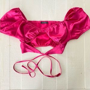 Pink BooHoo wrap around crop top